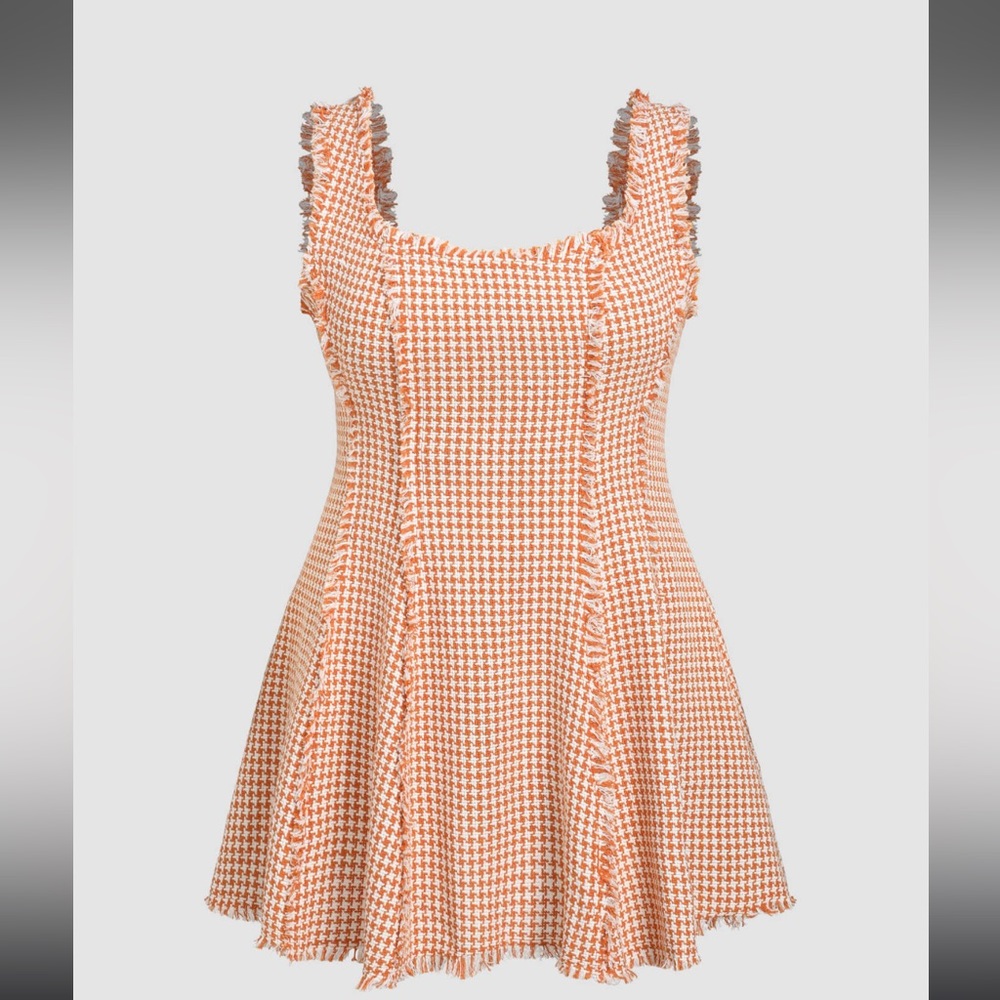 CIDER Curve & Plus Tweed Houndstooth Fringe Short Dress